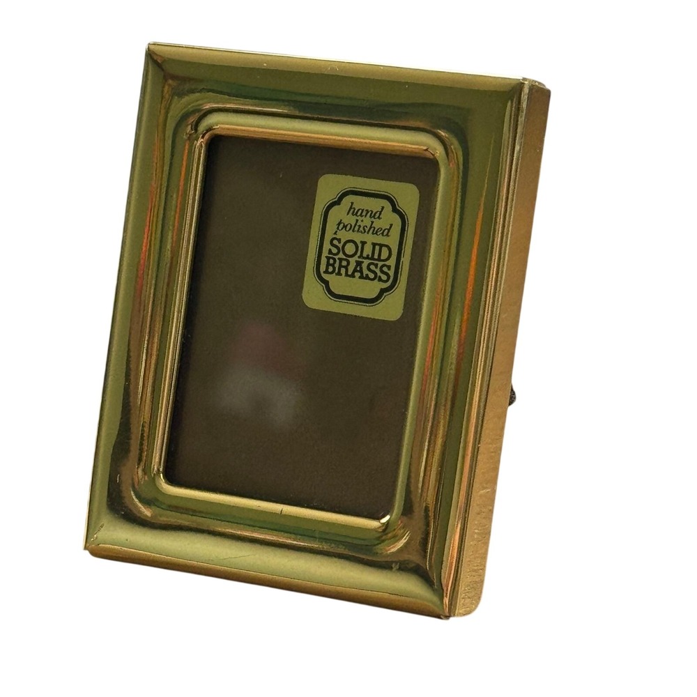 Vintage Hand Polished Solid Brass Miniature Picture Frame Gold Rectangular Small - Picture 3 of 3